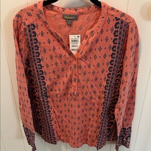 Style & Co. Women's Coral and Navy Geometric Blouse